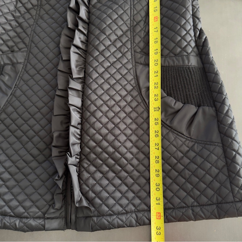 Betsey Johnson Black Quilted Hooded Jacket Zip Ruffle Front Knit Zip Pockets - Picture 13 of 13